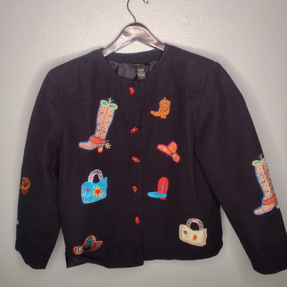 Daniel K New York Women's Blazer Jacket Medium Embroidered Cowboy Boots B1